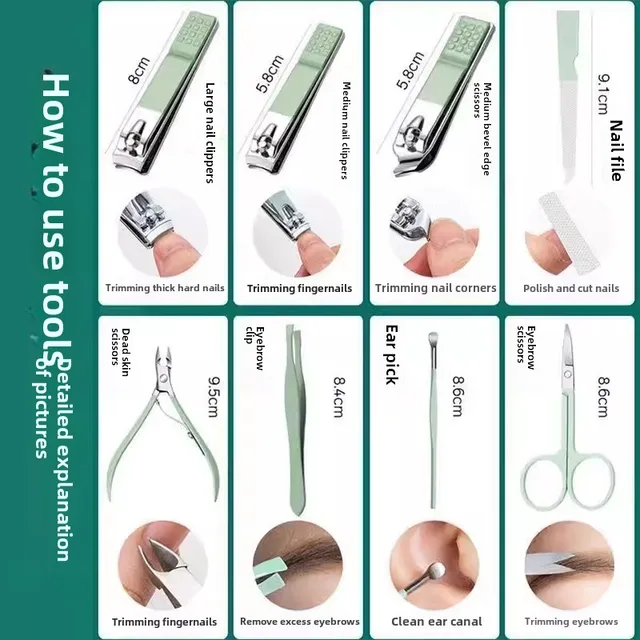 Kit per toelettatura unghie premium da 16 pezzi per la casa Set per pedicure con tagliaunghie in acciaio inossidabile e custodia da viaggio inclusa Set per manicure 3