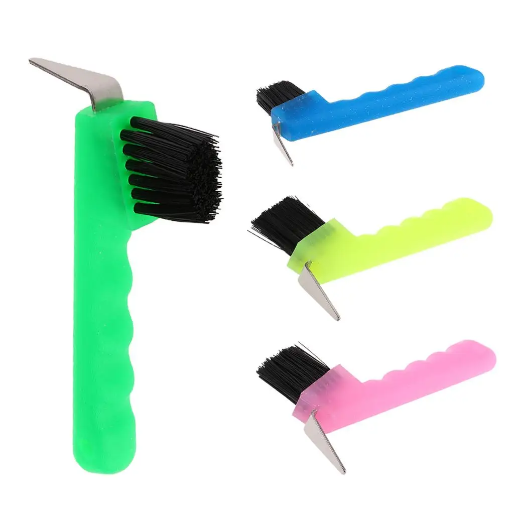 Hoof Pick with Brush Horse Grooming Tool Green Pink Blue Fluorescent Yellow 2