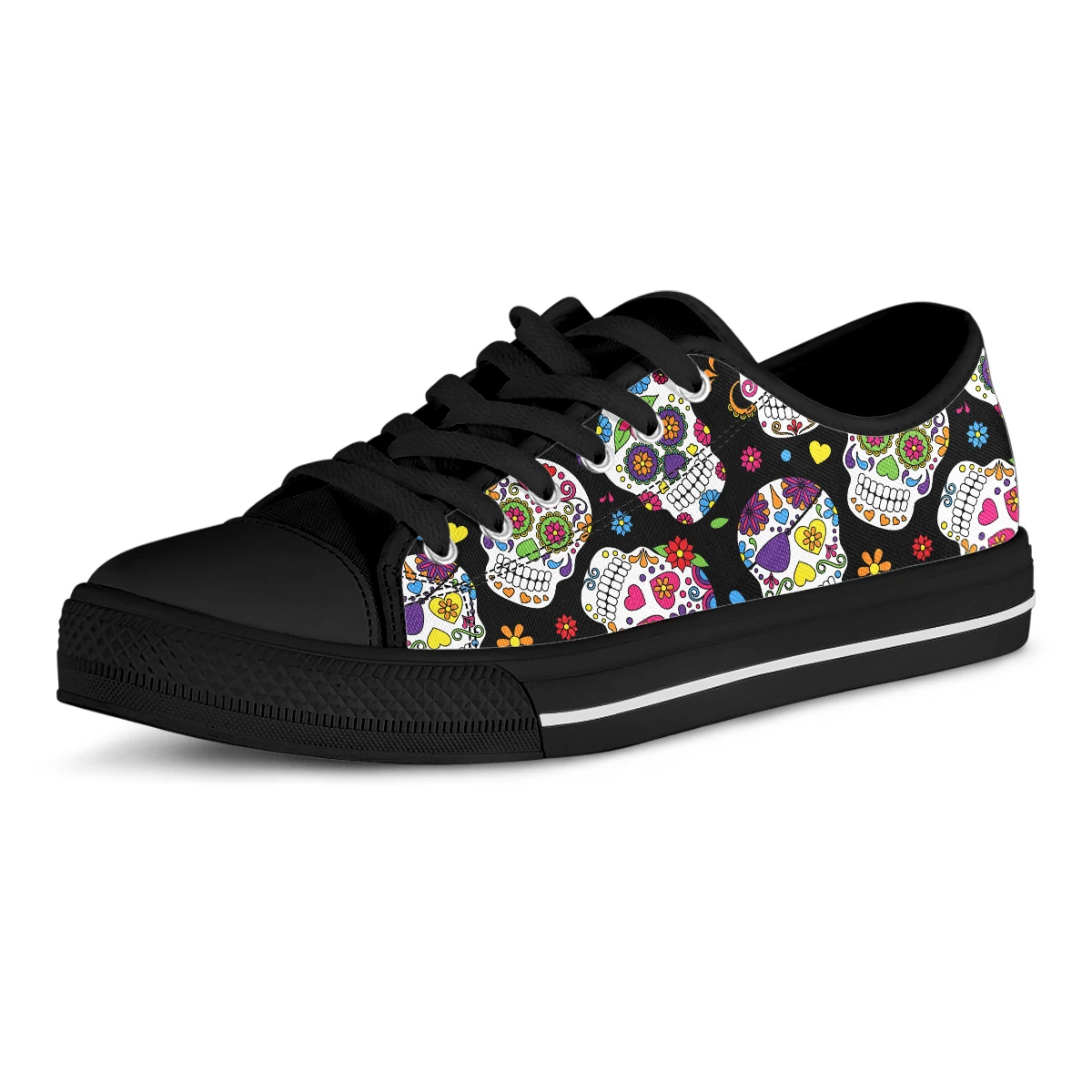 Black Candy Sugar Skull Print Canvas Sneakers Women Shoes Couple Canvas Shoe Casual Women Sport Shoes Lace-Up Flats