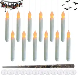 12Pcs Flameless Candles with Magic Wand Remote Floating Taper Candles Halloween Decorations Battery Operated Hangings Candles
