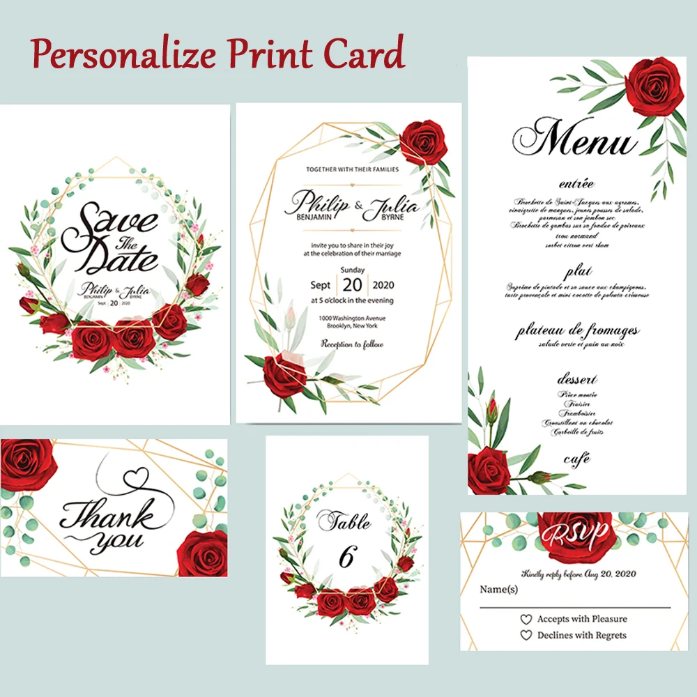 50pcs Personalized Print Wedding Invitation Insert Reception Reply RSVP Wishing Well Table Card Thank You Cards Menu IC101