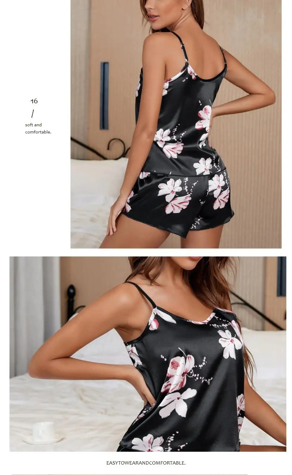 ladies pajama 2022 New Fashion Sexy Floral Pajama Set Women's 2 Pieces Sleepwear Pyjamas Silk Satin Cami Top and Shorts Pajamas for Women Pajama Sets