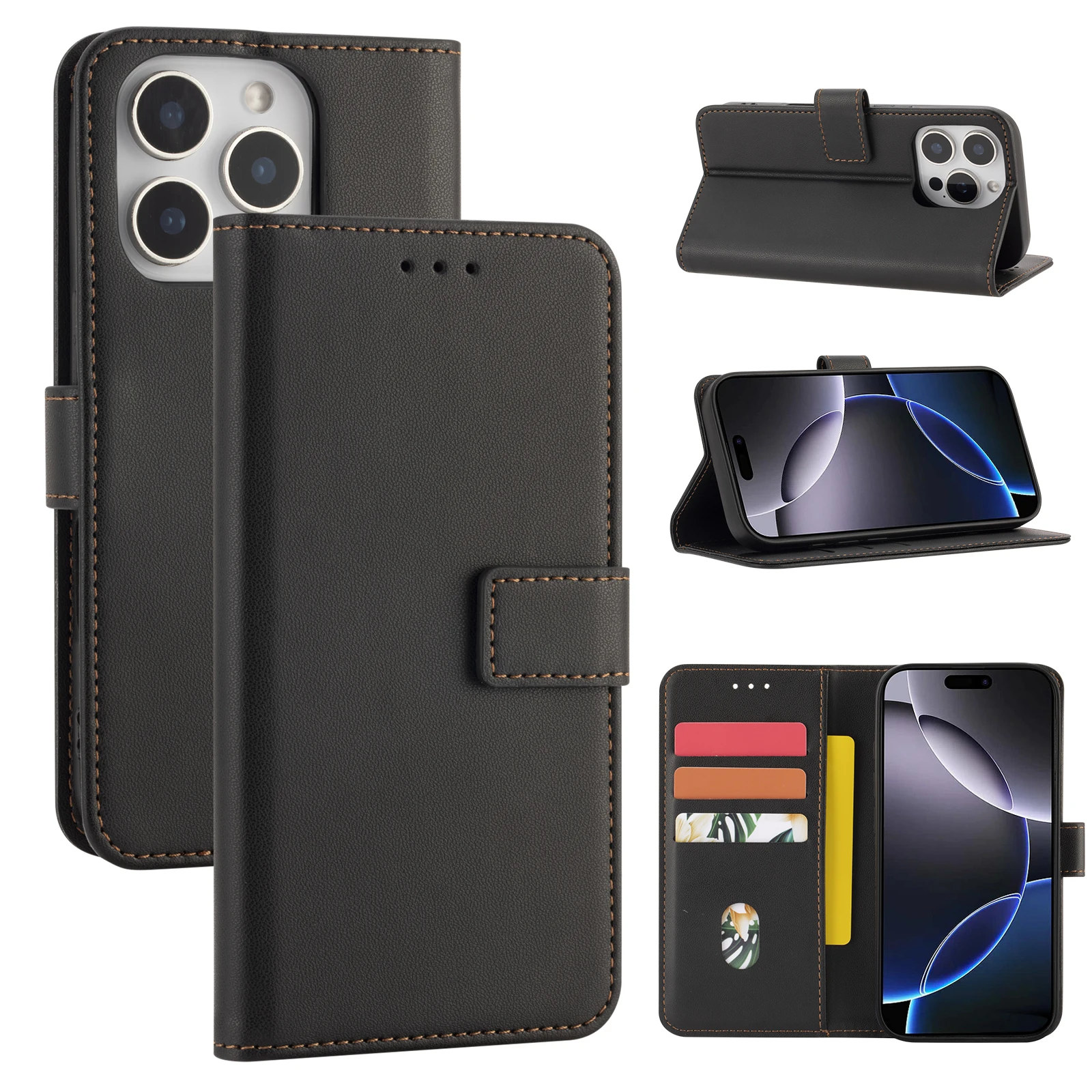 Elegant Faux Leather Flip Wallet Phone Case with Card Slot – Simple & Stylish Protective Cover