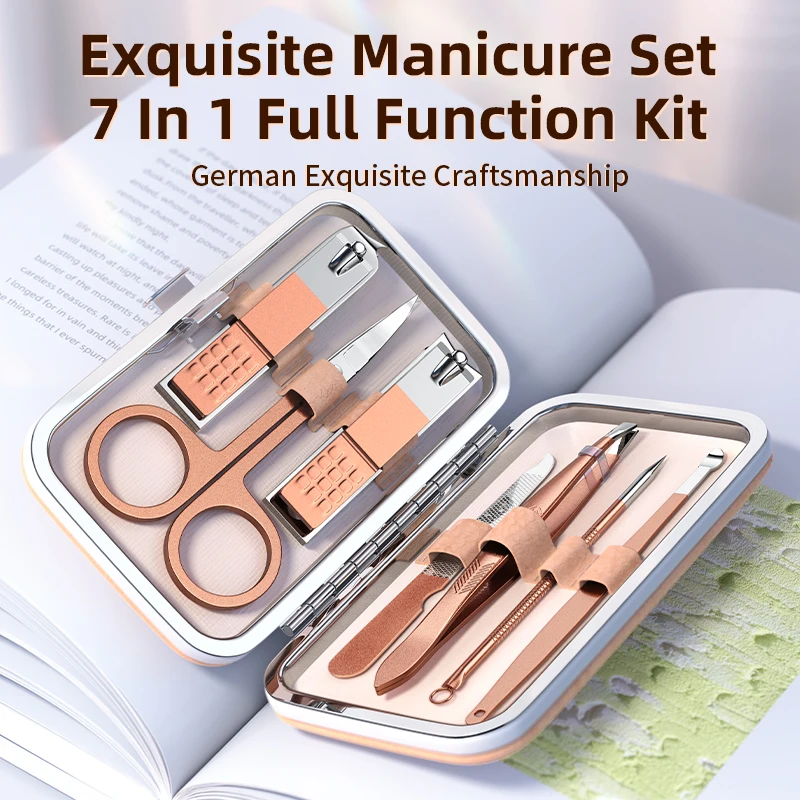 

7 Pcs Manicure Set Pedicure Sets Nail Clipper Stainless Steel Professional Nail Cutter Tools with Travel Case Kit