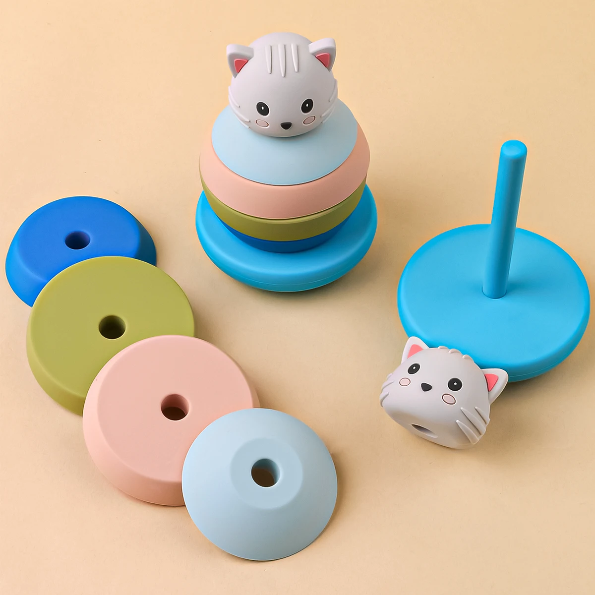 1 Set Cute Cat Building Blocks Baby Montessori Toys Soft Building Blocks Silicone Stacking baby birthday Gifts