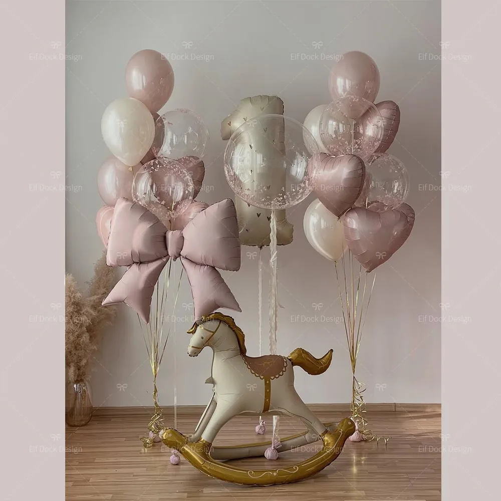 1 Set Retro Rosa Schleife Herz Ballons Cartoon Trojanisches Pferd Creme Bär Zahlen Folienballon Geburtstagsparty Deko Festival Requisiten Geschenke