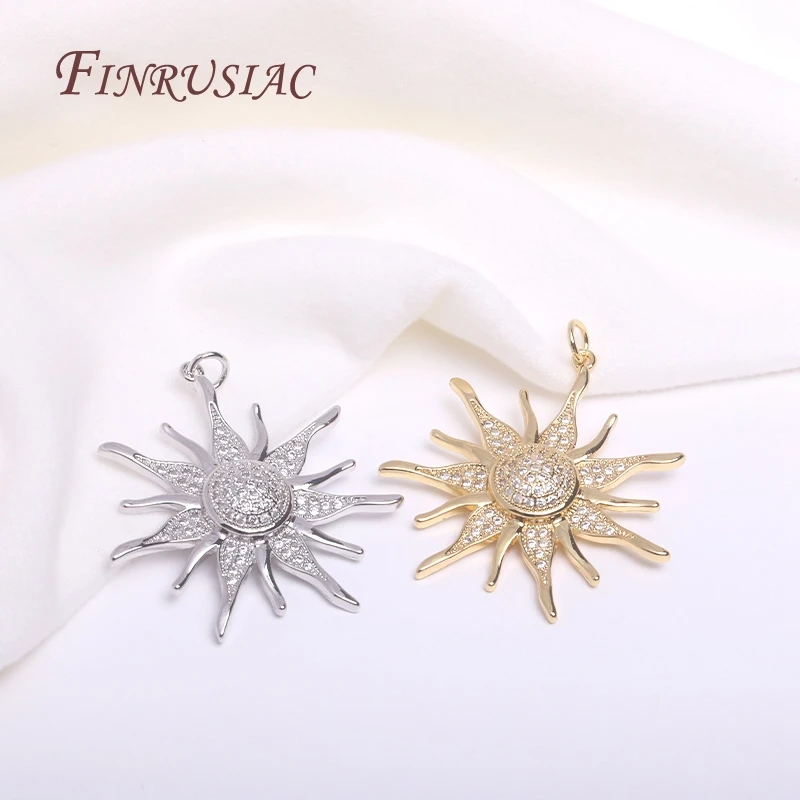 High Quality Brass Metal Inlaid Zircon Sun Charms DIY Jewelry Making 18K Gold Plated 33mm Big Sun Flower Pendant Wholesale 4