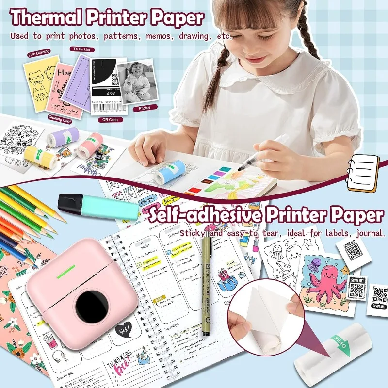 Mini Thermal Printer Sticky Paper Thermal Printer Sticker Paper for M02/T02/M02S Sticker Photo Printer 57mm Mini Pocket Printer