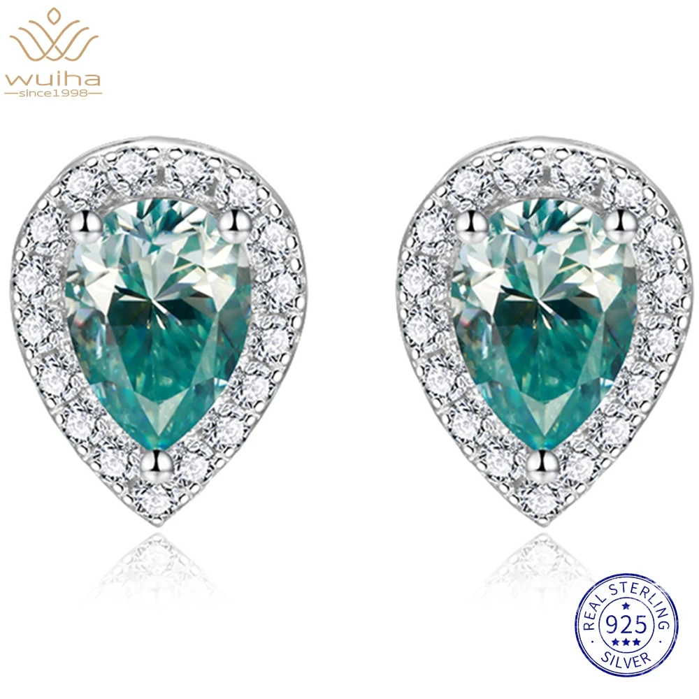 

WUIHA 925 Sterling Silver Pear 2CT Colorful Moissanite 100% Passed Test Diamond Stud Earrings for Women Men Gift Drop Shipping