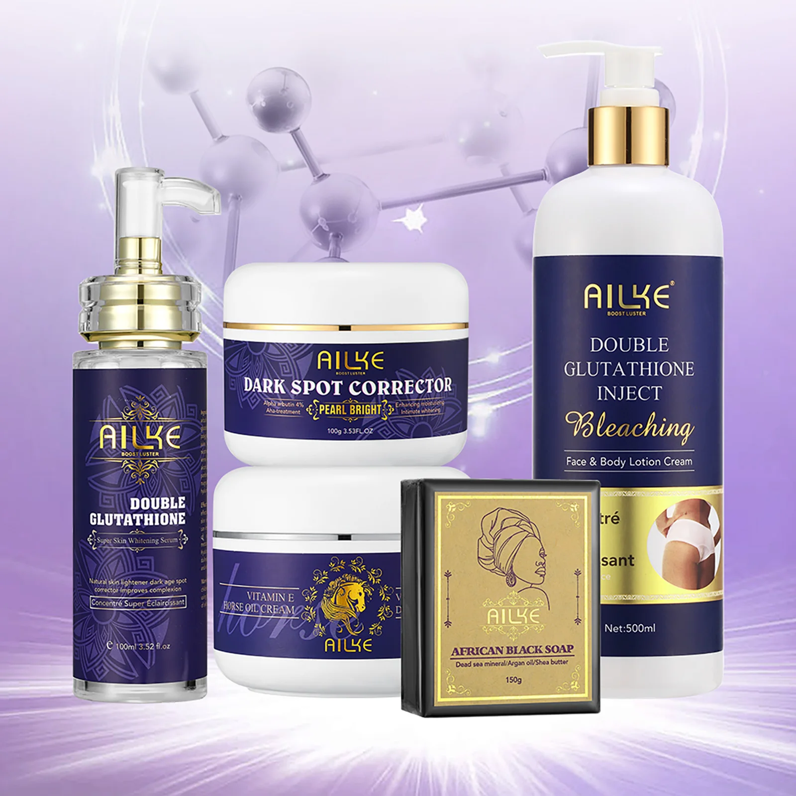 

AILKE Glutathione Whitening Skin Care, With Body Lotion, Lighten Serum, Dark Spot Corrector, Brightening Cream, Smooth Soap