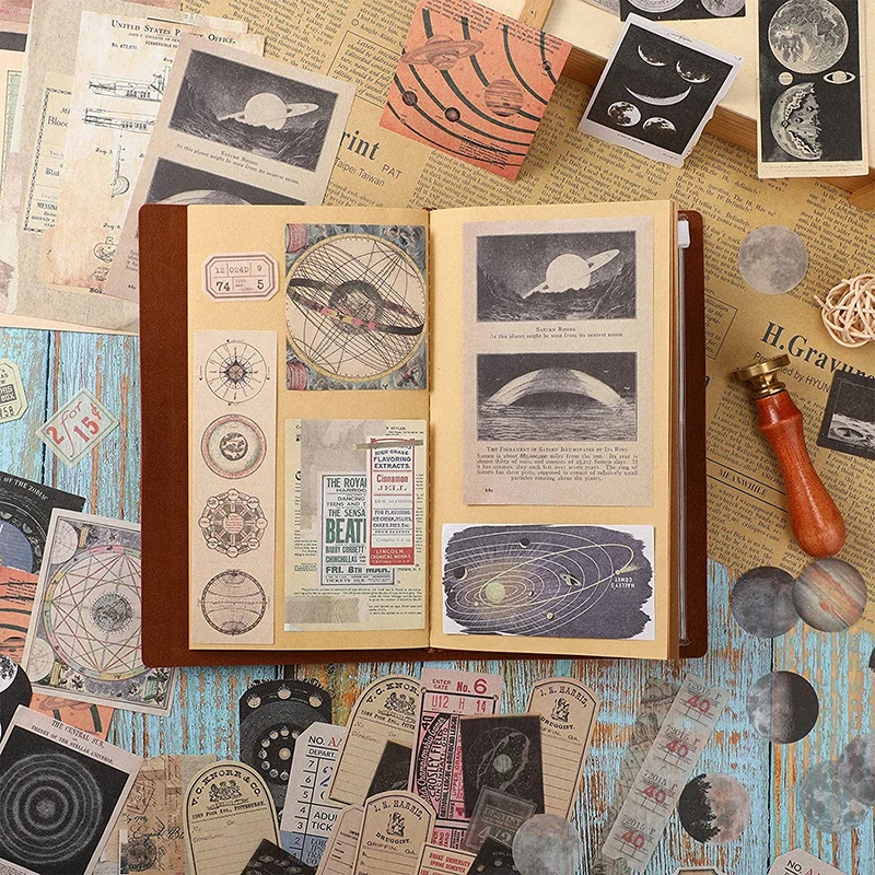 200Pcs/Set Vintage Journaling Scrapbooking Paper Aesthetic Scrapbook Washi Stickers Paper for Journal Supplies DIY Art Craft
