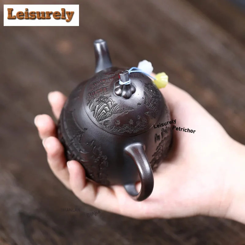 160ml Yixing Purple Clay Teapots Handmade Eggplant Pot Raw Ore Antique Brass Mud Tea Infuser Kettle With Strainer Zisha Tea Set