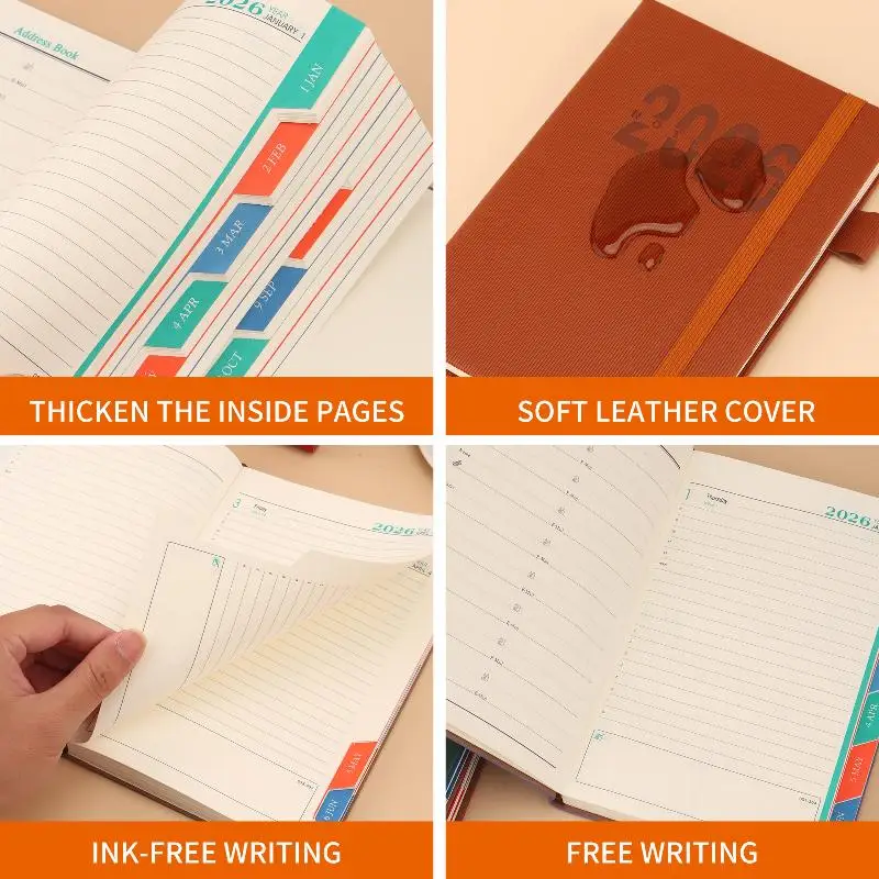 Colorful Hardcover Leather Daily Monthly Planner, 400 Pages
