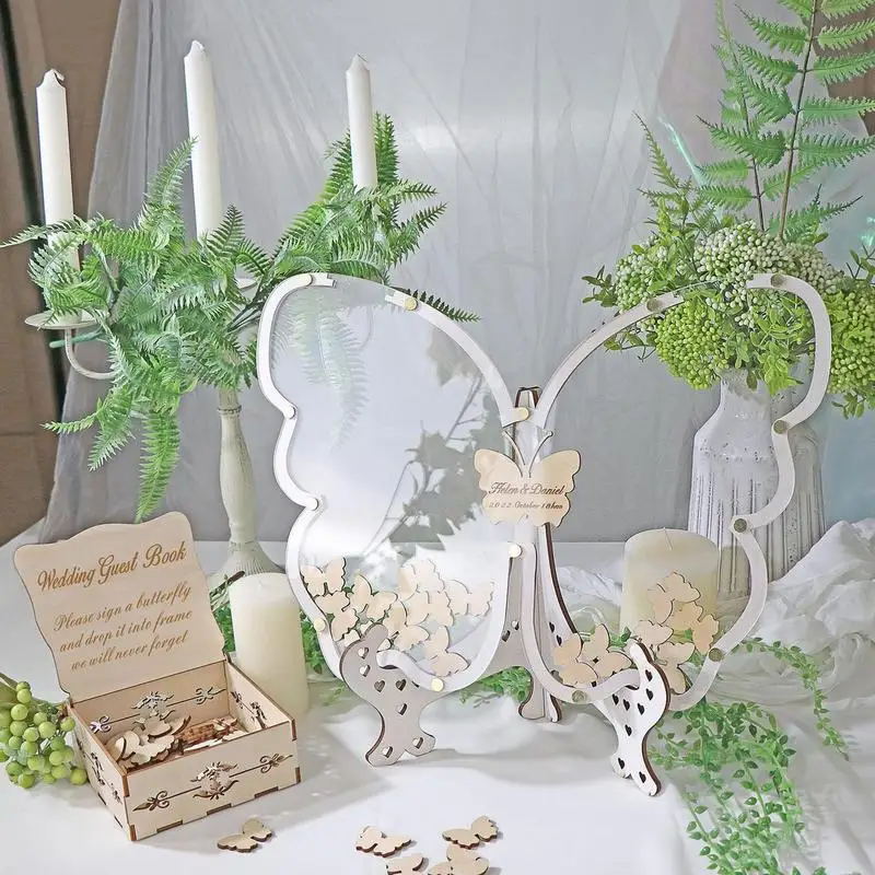 Butterfly Baby Shower Guest Book Wooden Wedding Decorations Ceremony Elegant Guestbook Keepsakes Birthday Graduation wedding guest book