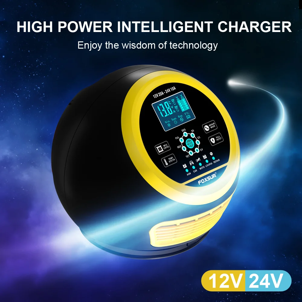 

Car Battery Charger LCD Display Lead-acid Battery Smart Repair 12V 24V Car Battery Maintainer Digital for Auto Lead Acid AGM GEL