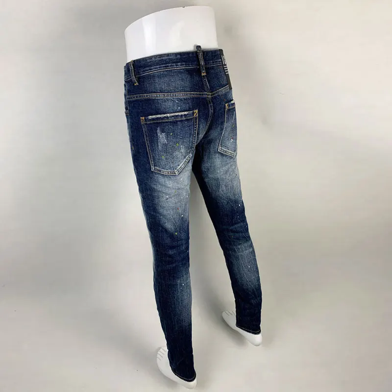 Street Fashion Men Jeans High Quality Retro Blue Stretch Slim Fit Vintage Ripped Jeans Men Painted Designer Hip Hop Brand Pants