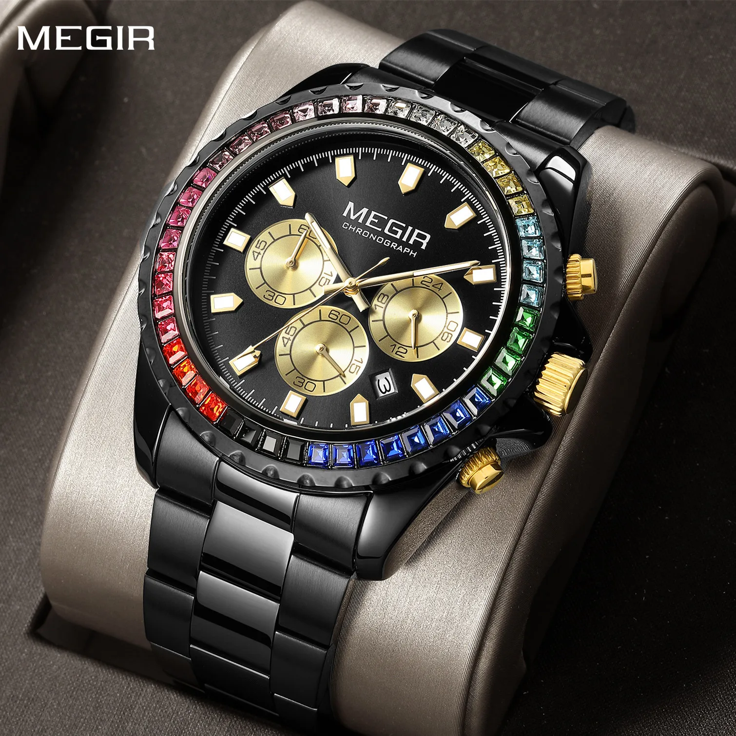 

MEGIR Men Watches Brand Luxury Military Wristwatch Waterproof Steel Strap Quartz Chronograph Date Clock Male Relogio Masculino