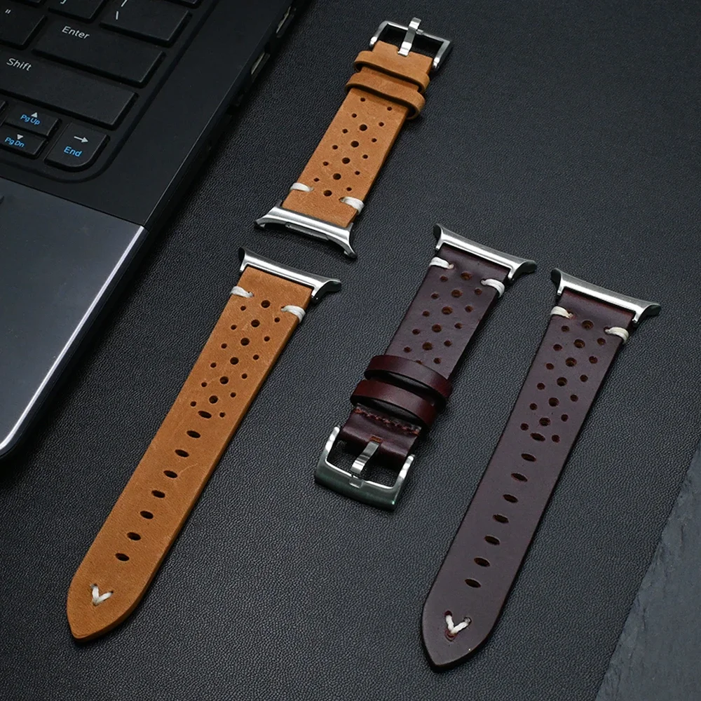 Luxury Genuine Leather Breathable Watch Strap with Curved End Bracelet