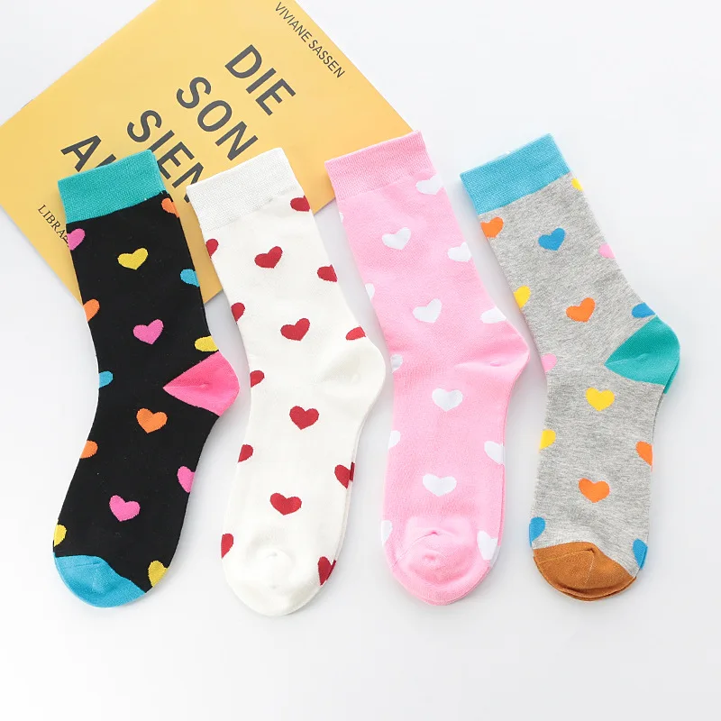 

4 pairs/8pcs Funny Loving Red Heart Pattern Cotton Men Women Crew Sock Street Tide Crew Socks Gift Men Husband Cute Socks