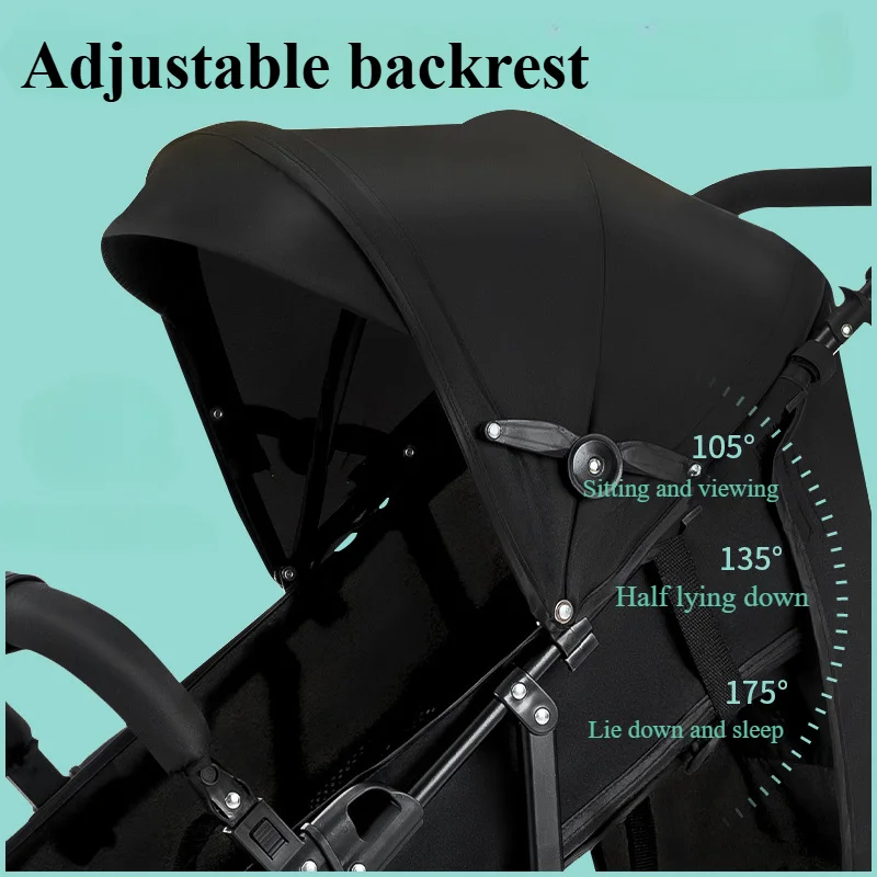 Lightweight baby stroller One Lick Folding Baby Stollingcart Sit & Lying Large Canopy Storage Cup Holder Infants