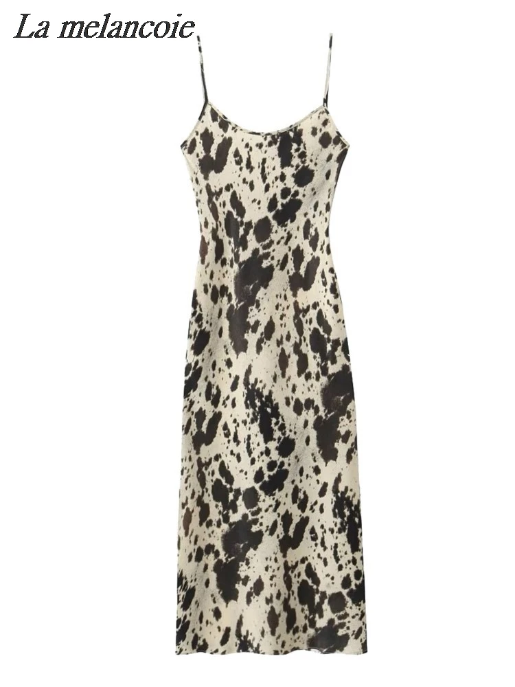 

Satin Long Dress For Women Sexy Sleeveless Backless Print Dresses 2024 New Summer Vintage Sexy Beach Holiday Party Evening Dress