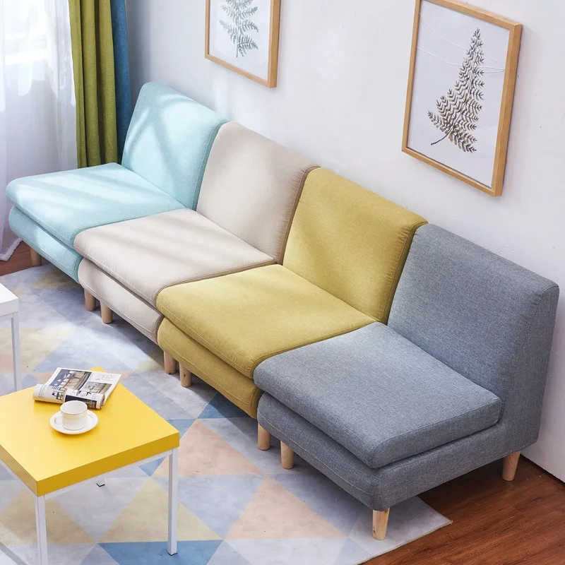 

Nordic single double fabric sofa chair armrestless balcony bedroom study rental small apartment chaise longue furniture