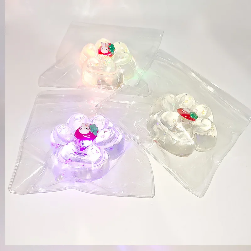 Super Cute Flash Transparent Cat Paw Squeeze Slow Rebound Toy Cartoon Glowing Crystal Cat Paw Soft Sticky Stress Relief Toy Gift 5