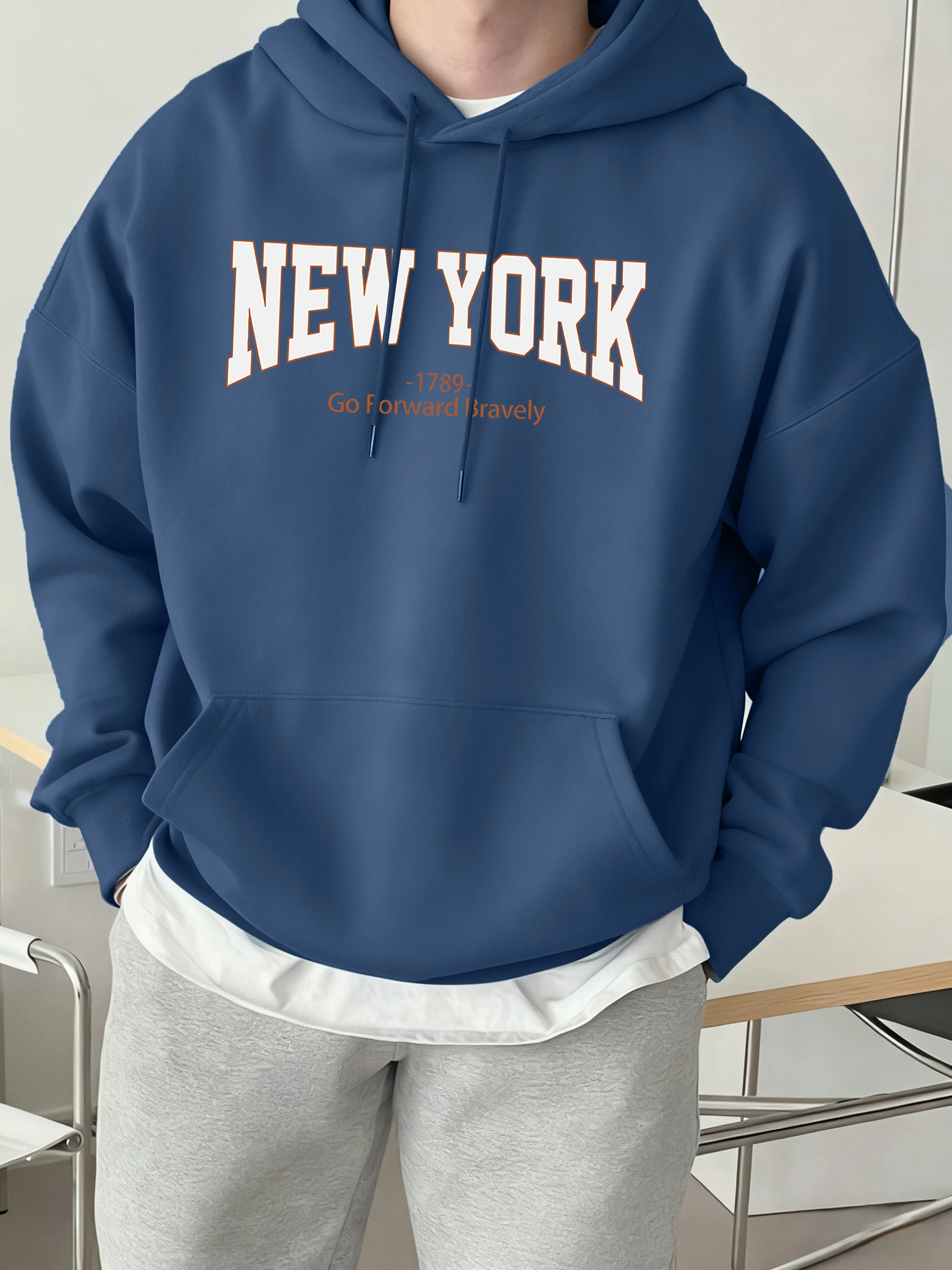 New York Go Forward Cesurca Desenli Spor Giyim Erkek Yumuşak Polar Kapüşonlular Günlük Sokak Giyimi Bol Tüm Kombinlere Uygun Sweatshirtler