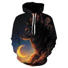 

2021 Hot Selling Men's and Women's Hoodie 3D Wolf Moon Print Men's Top Men's Hoodie