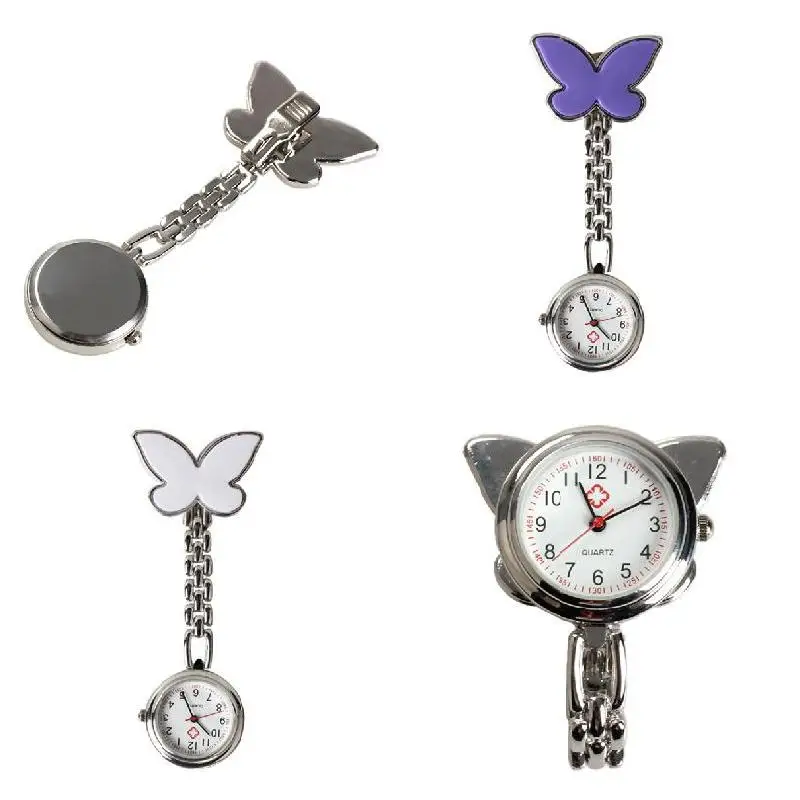 Fashion Butterfly Nurse Table Pocket Watch With Clip Brooch Chain Quartz Watches Pendant Necklace Clock Gifts For Women Man