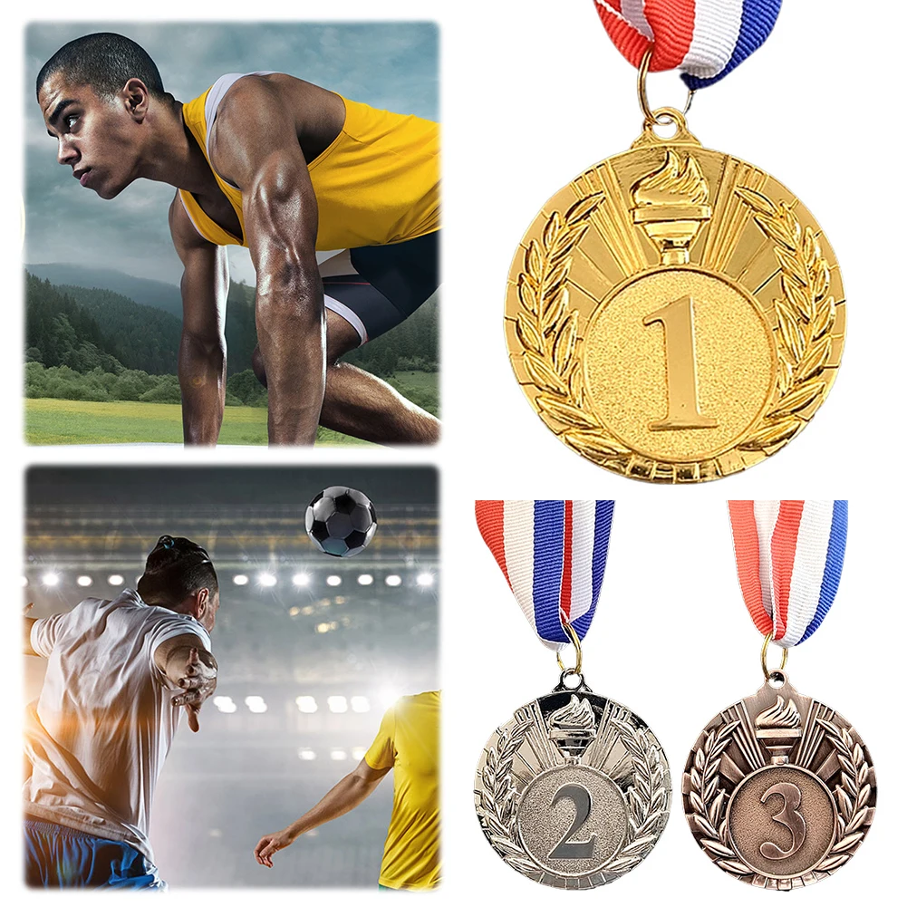 5cm Gold/Silver/Bronze Medal Award Medals with Neck Ribbon Metal Winner Medals Competition for Marathon Ball Games