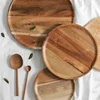 Wooden Tray Round Serving Dish Retro Serving Plate Fruit Dessert Storage Tray Cosmetic Display Plate Home Decor 15/20/25cm 2