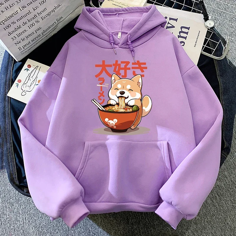 Shiba Inu Enjoying Ramen Print Hoodie Autumn High Quality Soft Sweatshirt Streetwear Women/Men Autumn Winter Pullovers Hooded