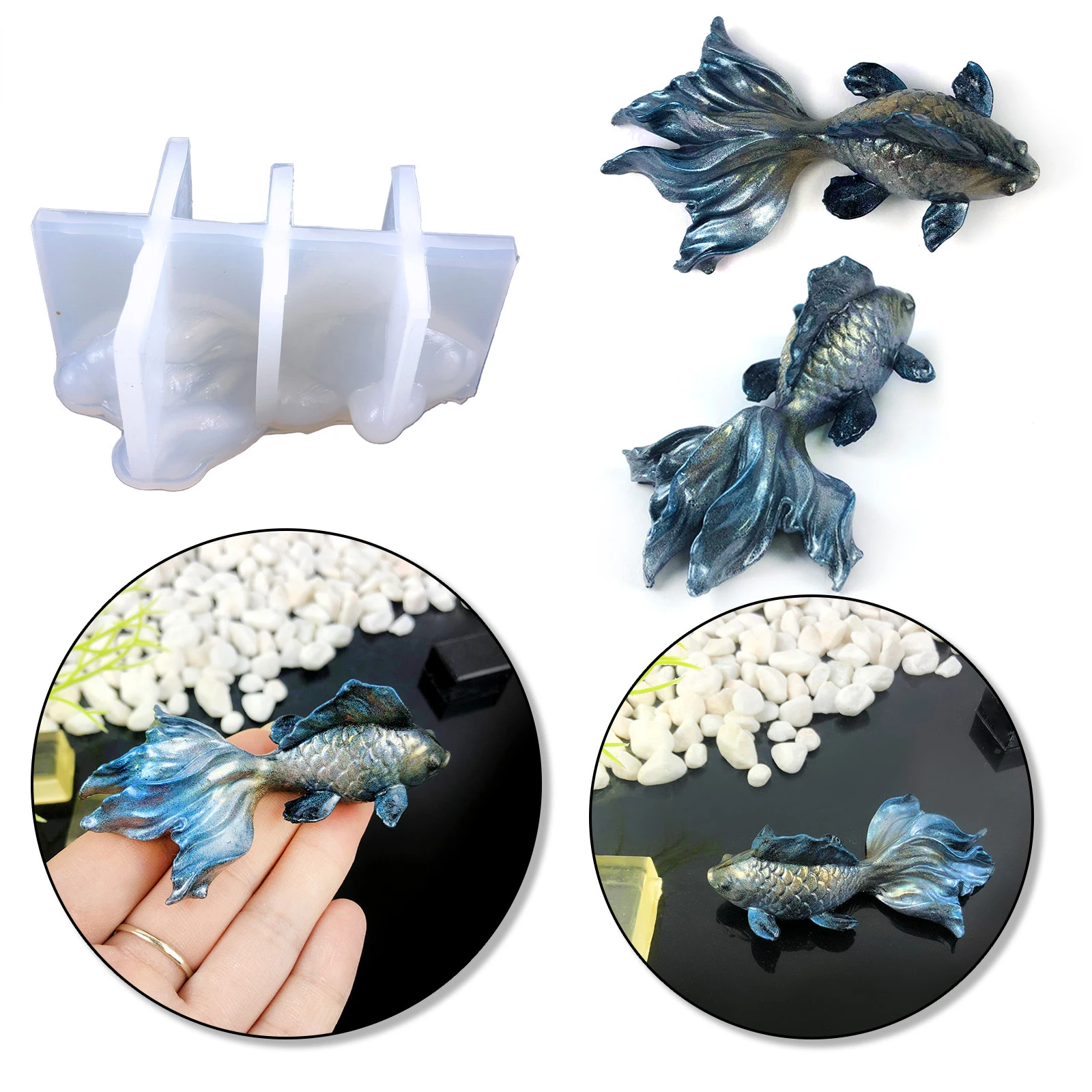 

Diy Goldfish Ornaments Crystal Mold Three-dimensional Goldfish Ornaments Decorative Goldfish Keychain Silicone Molds