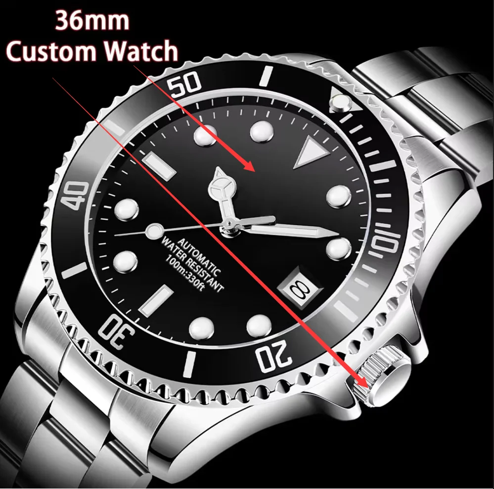 Customized LOGO 36mm man Watches Classic Business Mechanical Men Watch NH35 Automatic Ceramic Bezel Sapphire Glass Wristwatch