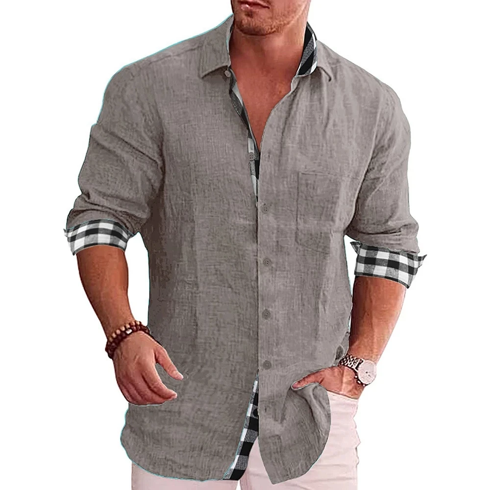 2024 Linen Hot Sale Men’s Long-Sleeved Shirts Solid Color Stand-Up Collar Casual Beach Style Casual Handsome Men Shirts S-4XL