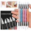 5Pcs/Set Sculpture Dotting Pen Nail Art Silicone Brush Colorful Crystal Dual-head Carving Flower Painting Pen DIY Manicure Tools 1