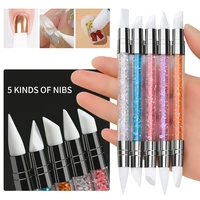 5Pcs/Set Sculpture Dotting Pen Nail Art Silicone Brush Colorful Crystal Dual-head Carving Flower Painting Pen DIY Manicure Tools