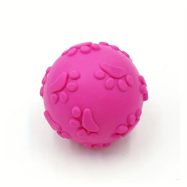 Squeaky Rubber Dog Toy Ball Cartoon Paw Print Design Small Breeds Durable Chew Dental Health Pet Plaything Interactive Dog Toys 5