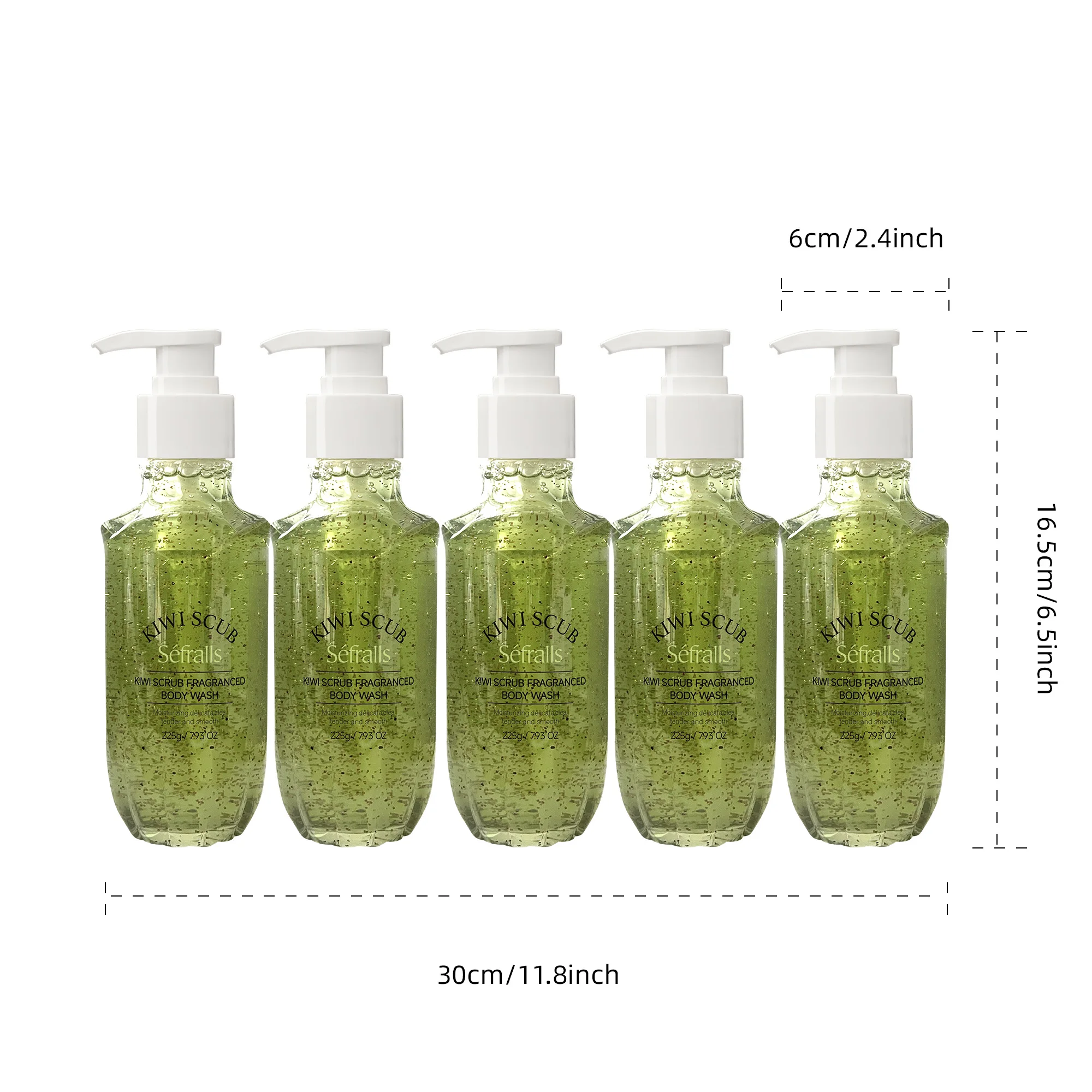 S&eacute;fralls Kiwi Shower Gel 5x225g-Hydrating & Moisturizing, Natural Kiwi Extract, Long-Lasting Fresh Scent, Exfoliating,