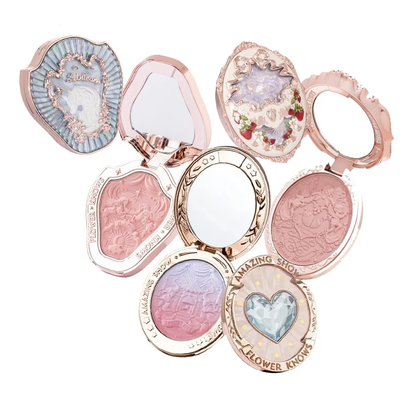 Flower Knows Makeup Unicorn Strawberry Rococo Embossed Blush On Natural Cheek Matte Long Lasting Blusher Makeup 6 Colors 5g powder blusher blush powder blush plate facial blusher monochrome blush blush cream cream blusher