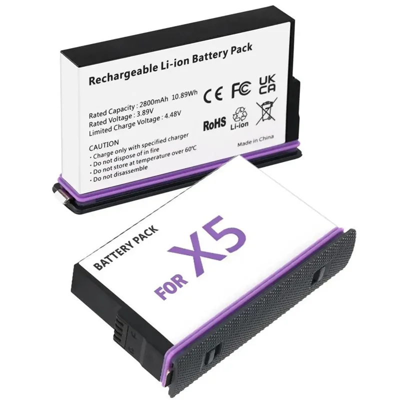 Batterie Insta360 X5 2500mAh + Chargeur - Lot de 2 Piles