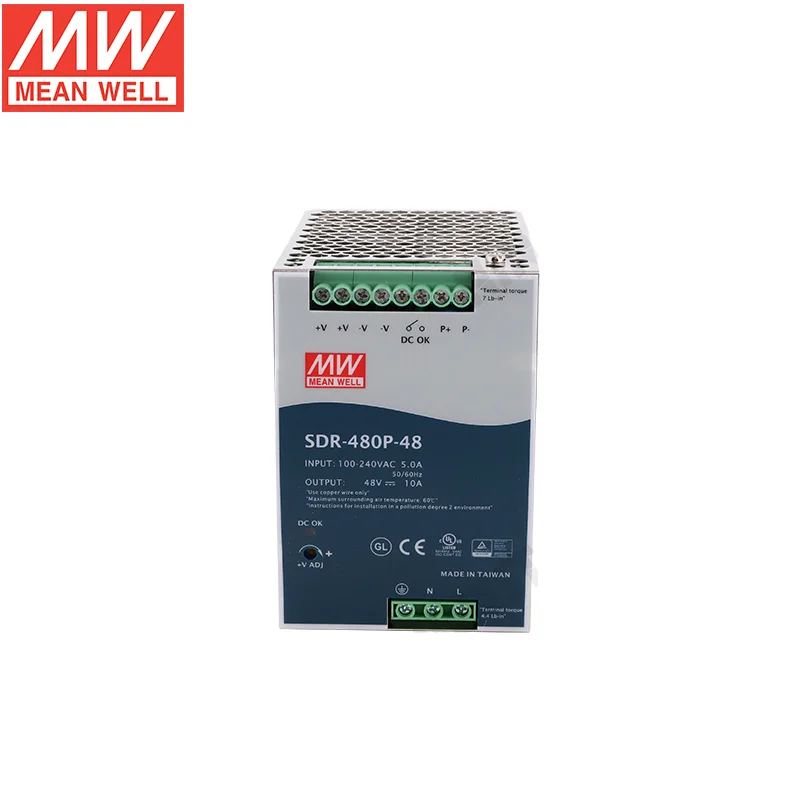 MEAN WELL SDR-480 시리즈 480W 단일 출력 산업용 DIN 레일 전원 공급 장치 SDR-480-24 SDR-480-48