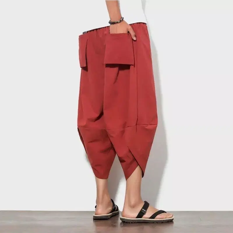 100% Linen Men Summer Capris Pants Oversize Cozy Streetwear Beach Holiday Patalon Vintage Party Casual Breathable Bloomers