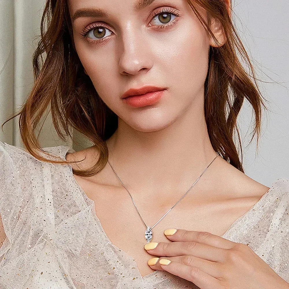 FEOBUR 5*10mm 1CT Marquise Cut Moissanite Pendant Necklace Stud Earrings Set for Women 925 Sterling Silver Earstud Jewelry Gift 6