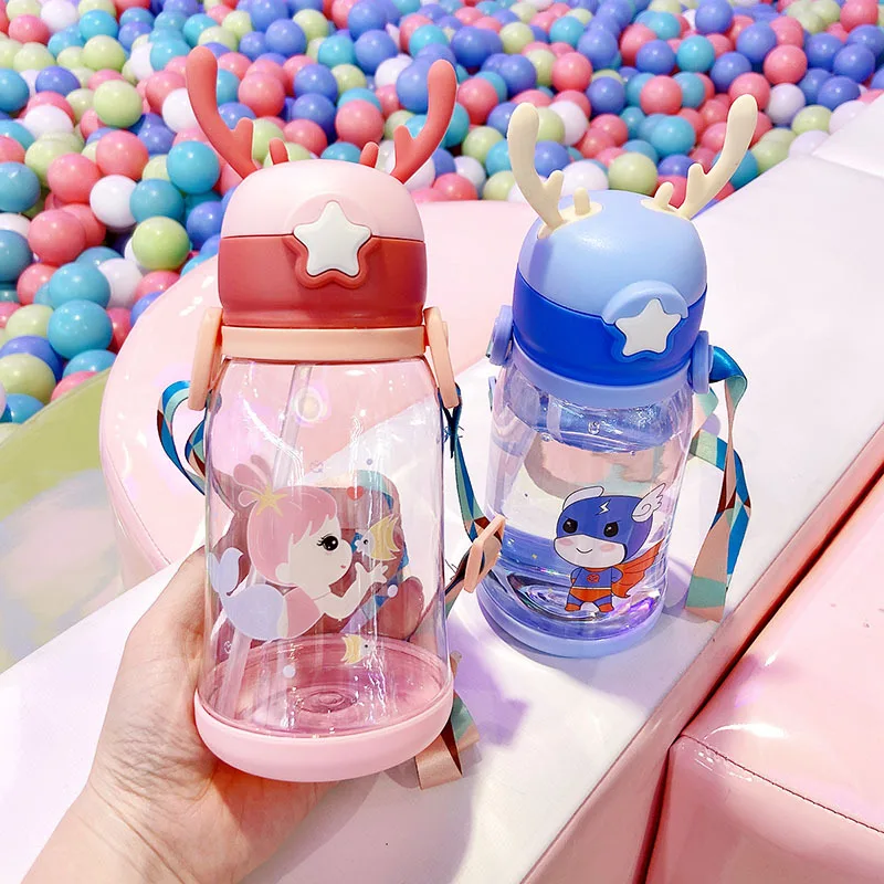 550ML Children Water Bottle for School Outdoor Travel Cute Cartoon Animal Baby  Water Bottles with Shoulder Strap for Boy Girl