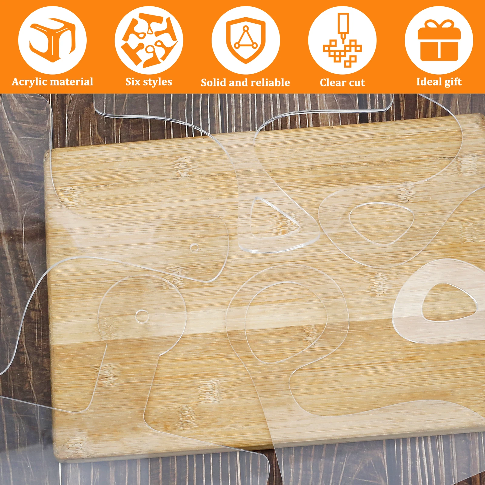 6Pcs Cutting Board Handle Template Set Transparent Acrylic Charcuterie Board Handle Router Template Woodworking Straight
