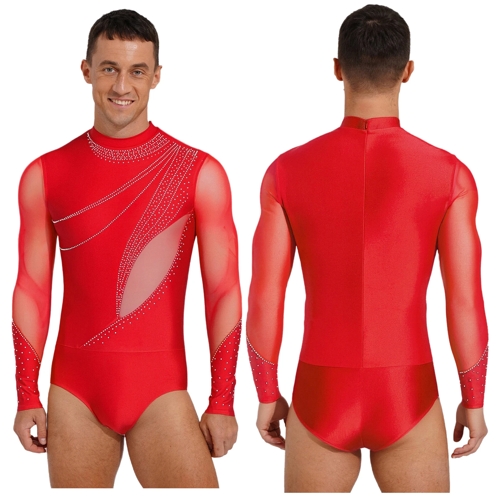 Costume De Danse Homme – Justaucorps Strass Et Satin – Pour Patinage, Jazz, Danse Latine – Taille M à XXL - 3