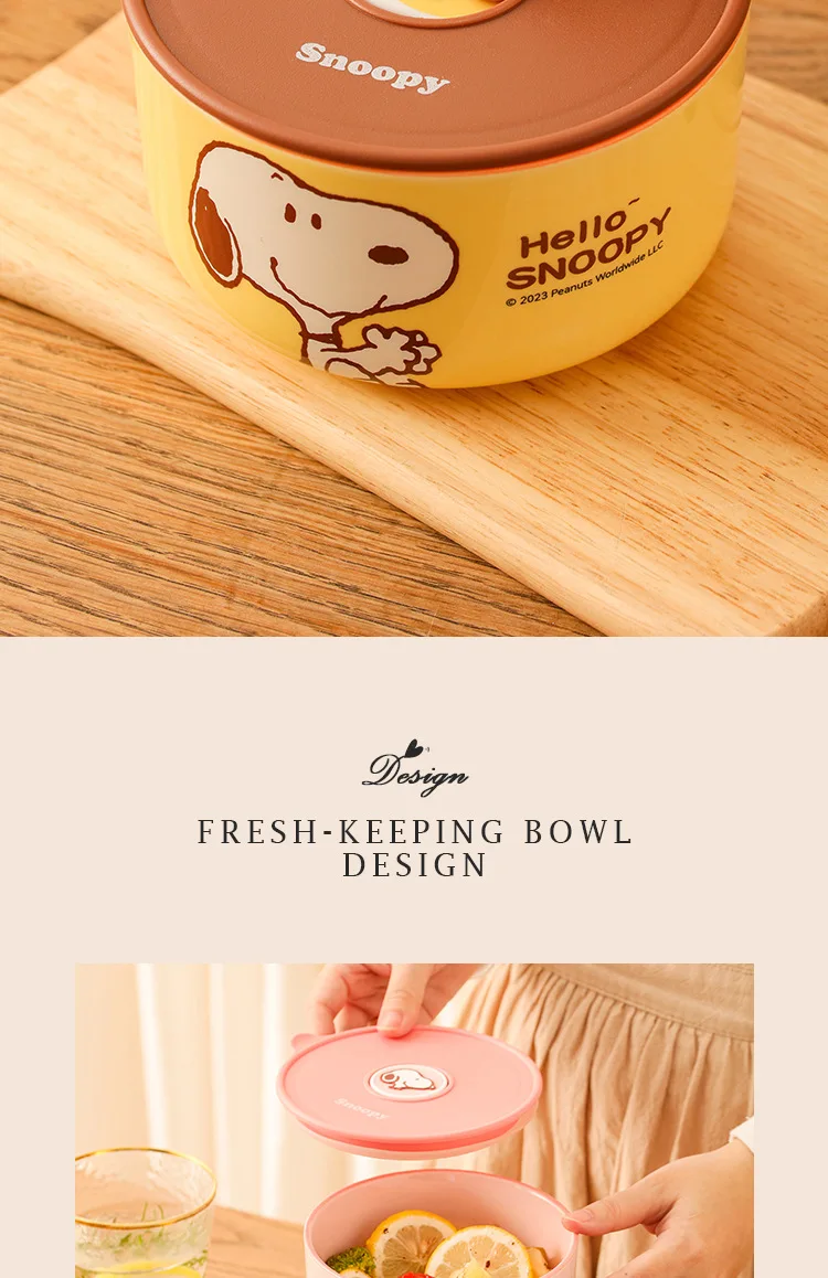 Snoopy Bowl Three Piece Set Crisper Box Child Cartoon Snoopy Ceramics Fresh Bowl With Lid Suit Girl Tableware Lunch Box Gift Box