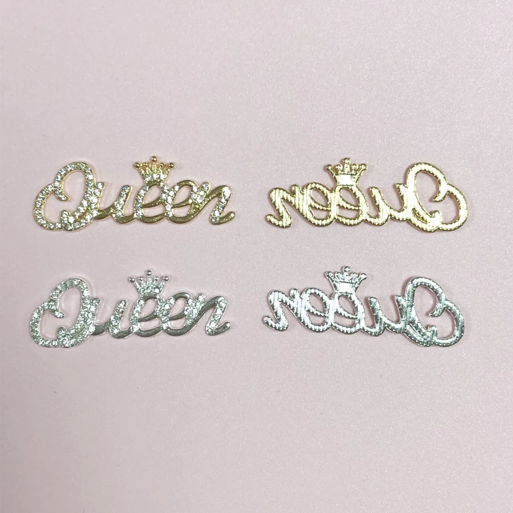 Set of 2 Glittering Gold and Silver Crown Rhinestone Pendants for DIY Phone Case Decoration